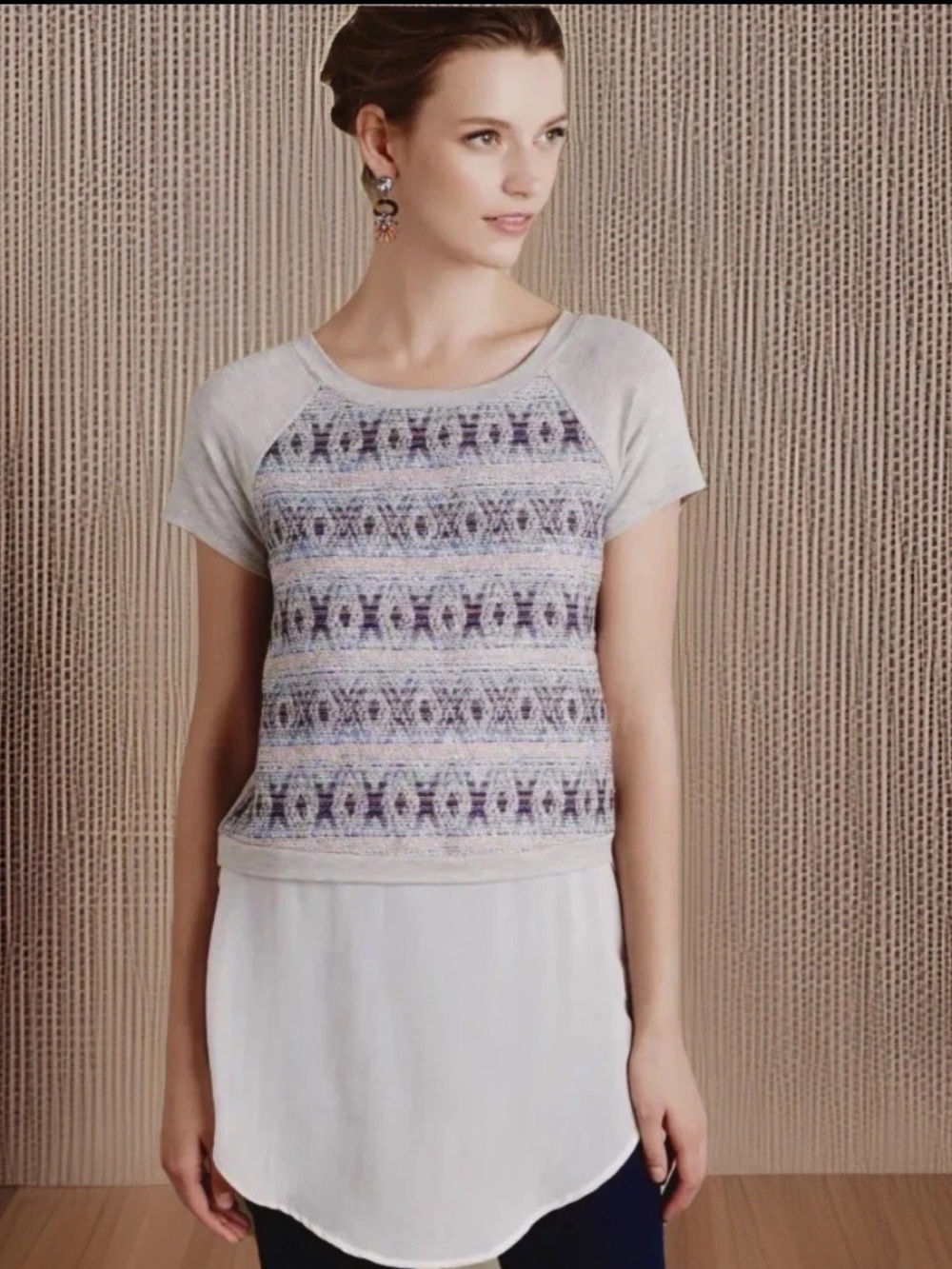 DOLAN ANTHROPOLOGIE Blouse Womens X-Small Gray Short Sleeve Sweater Twofer Tunic